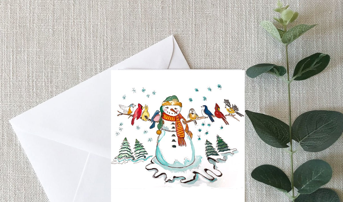 Greeting Cards - Snowman with Wild Birds