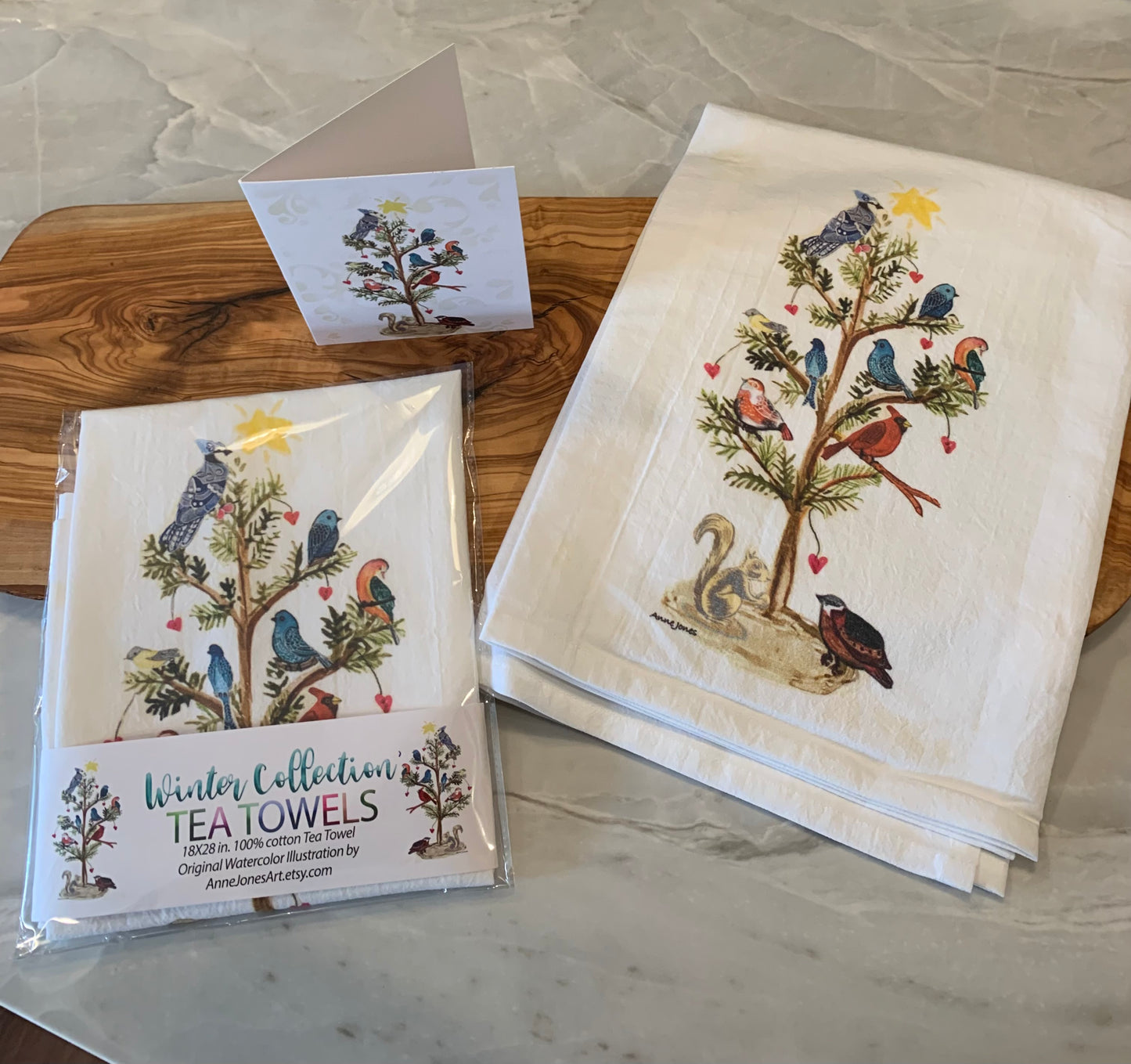 Tea Towels - Snowman with Wild Bird