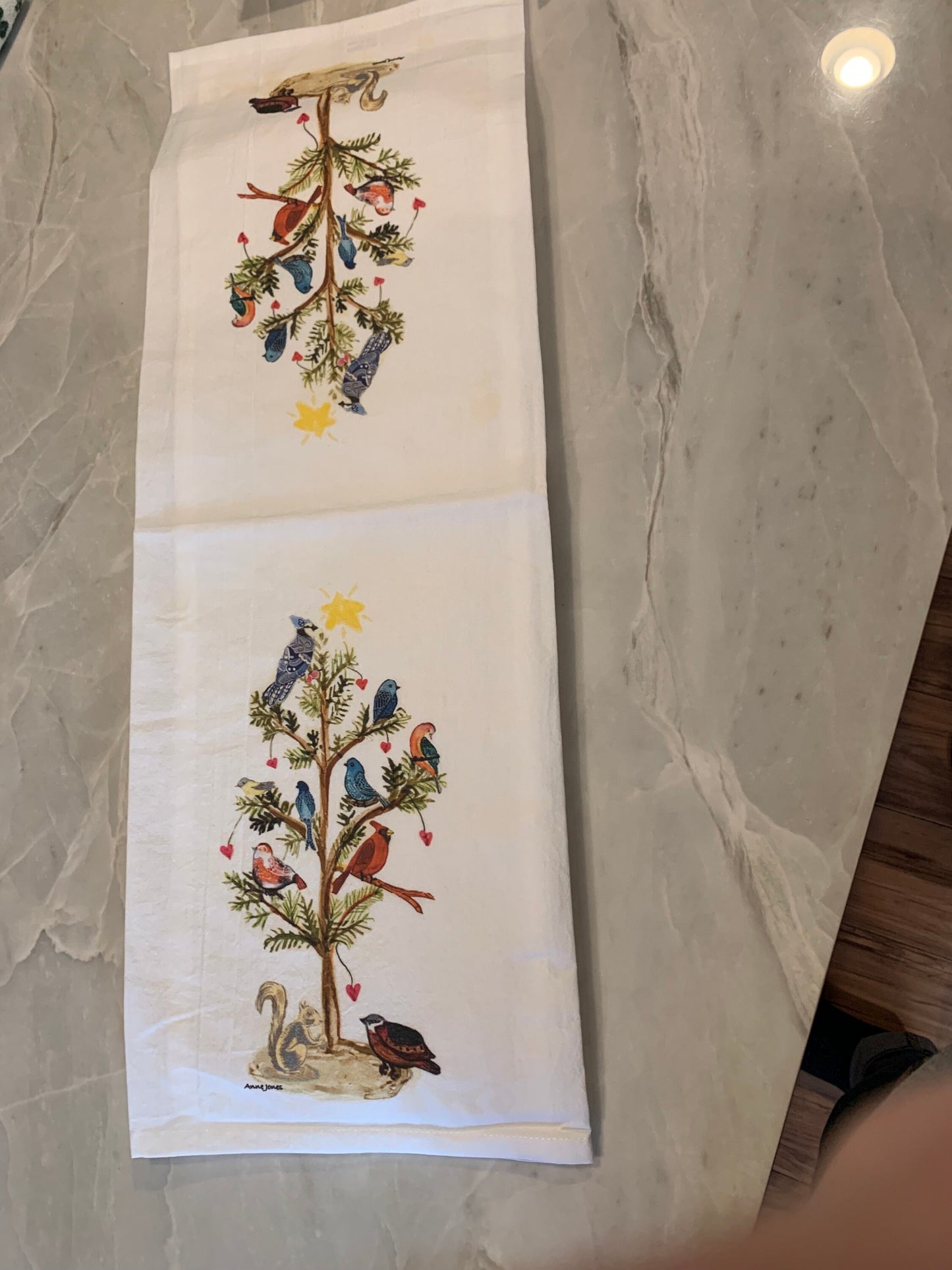 Holiday Tree of Birds, woodland birds, whimsical birds in tree, flour sack tea towel, holiday decor, winter wildlife, 18”x28” durable, cute!