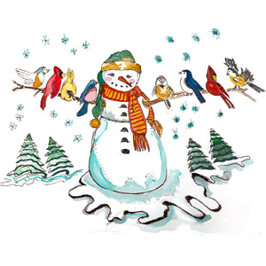 Tea Towel - Snowman with Wild Birds