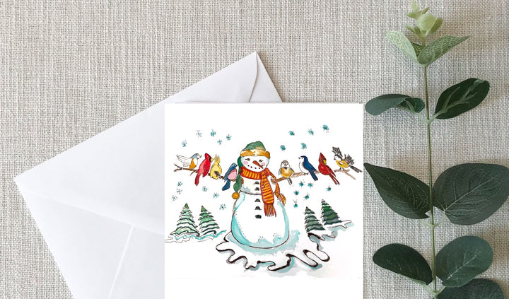 Greeting Cards -  Snowman with Wild Birds