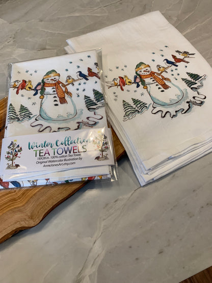 Tea Towels - Snowman with Wild Bird