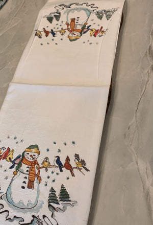 Tea Towel - Snowman with Wild Birds