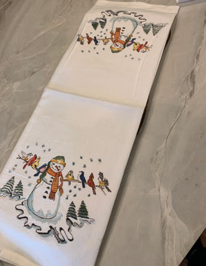 Tea Towel - Snowman with Wild Birds
