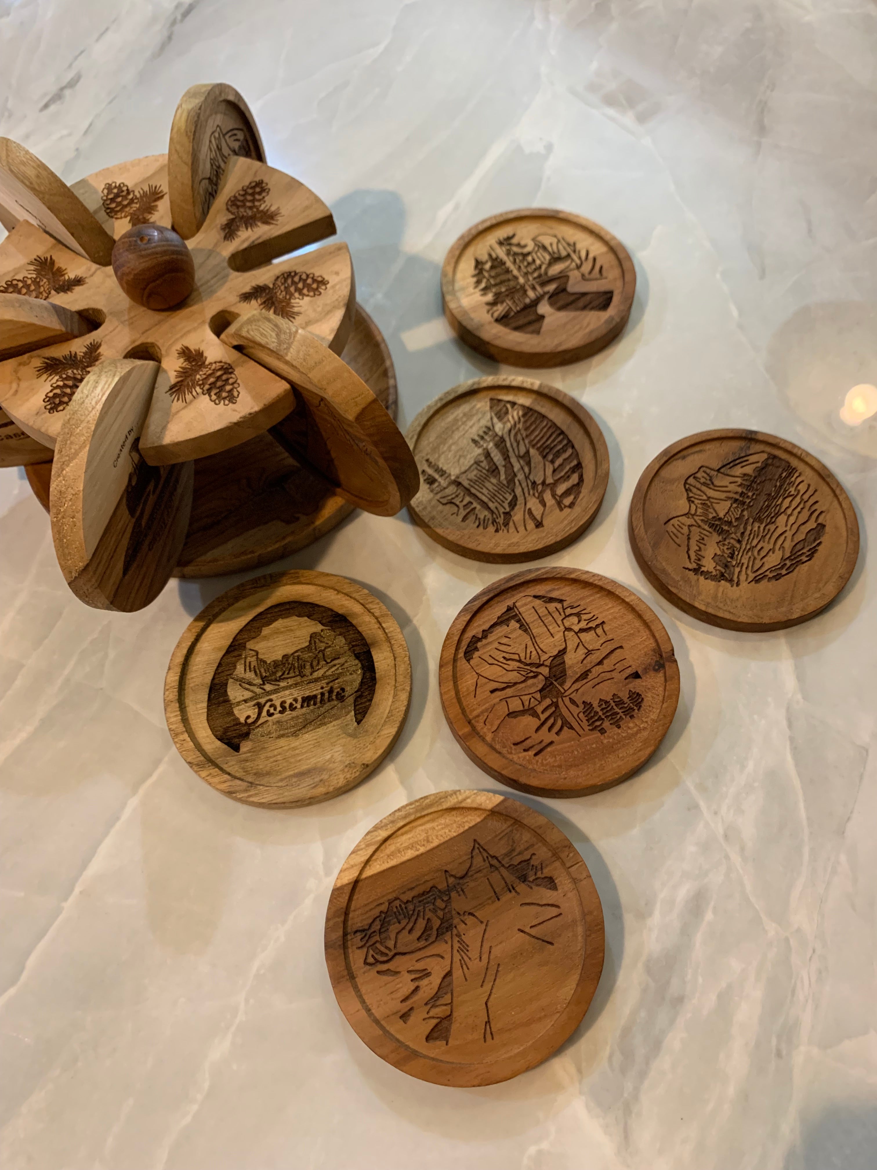 Coaster Set - Teak Wood Yosemite Designs