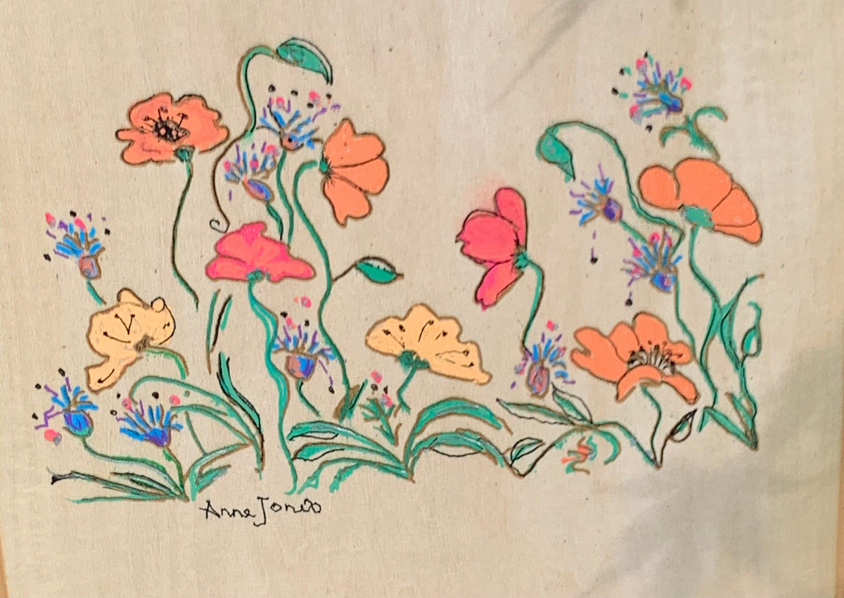 Wood Burned Gardens- Wildflower design- wood burned art- handprinted wildflowers- Walnut live edge slab plaque- wildflower quote- waterproof