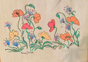 Wood Burned Gardens- Wildflower design- wood burned art- handprinted wildflowers- Walnut live edge slab plaque- wildflower quote- waterproof