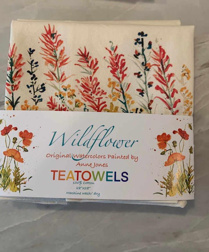 Wildflower Cotton Tea Towels- This design is Indian Paint Brush Towel- floral kitchen towel- botanical flour sack towel -