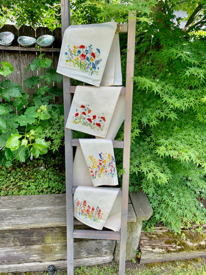 Wildflower Cotton Tea Towels- This design is called Poppies. Floral flour Sack Towel- painted floral