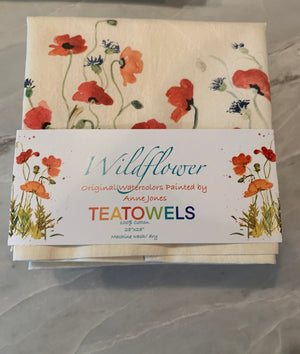 Tea Towel: Poppy Organic Cotton Watercolor Floral Dish Towel