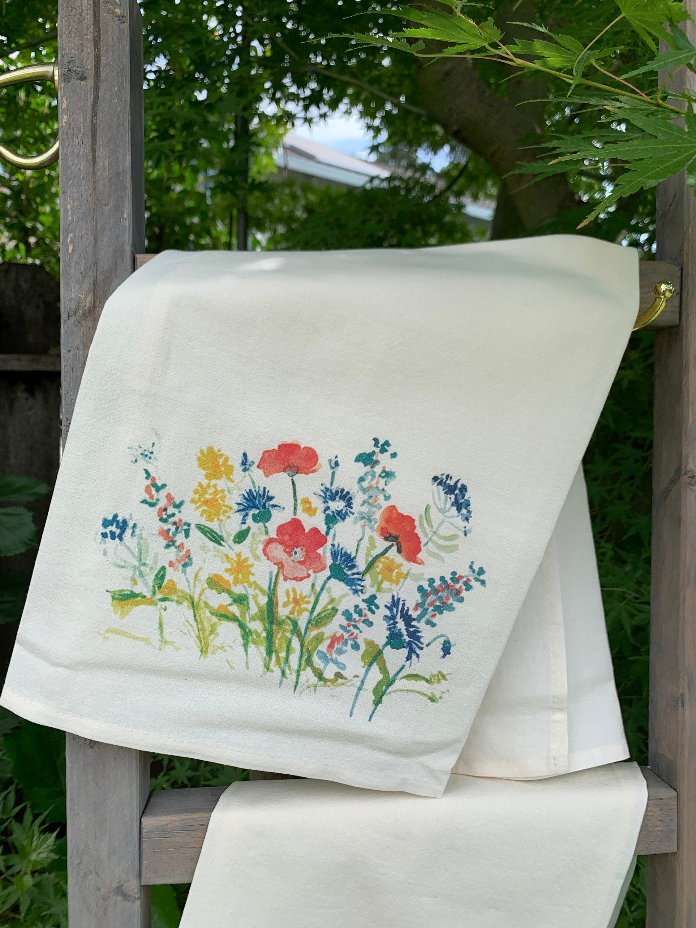 Wildflower Meadow Tea Towel, Hand Painted Floral Flour Sack Cotton
