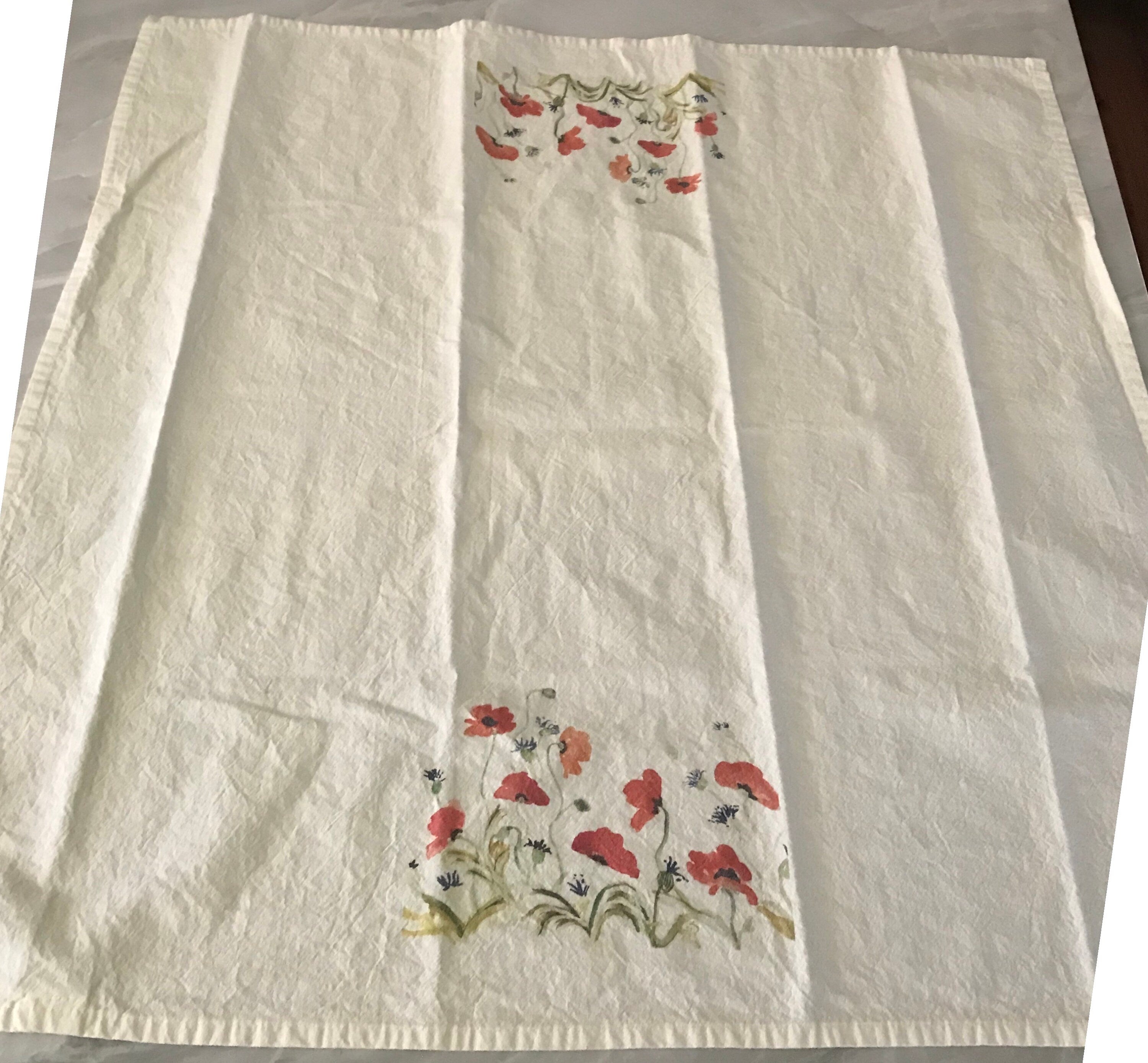 Tea Towel: Poppy Organic Cotton Watercolor Floral Dish Towel