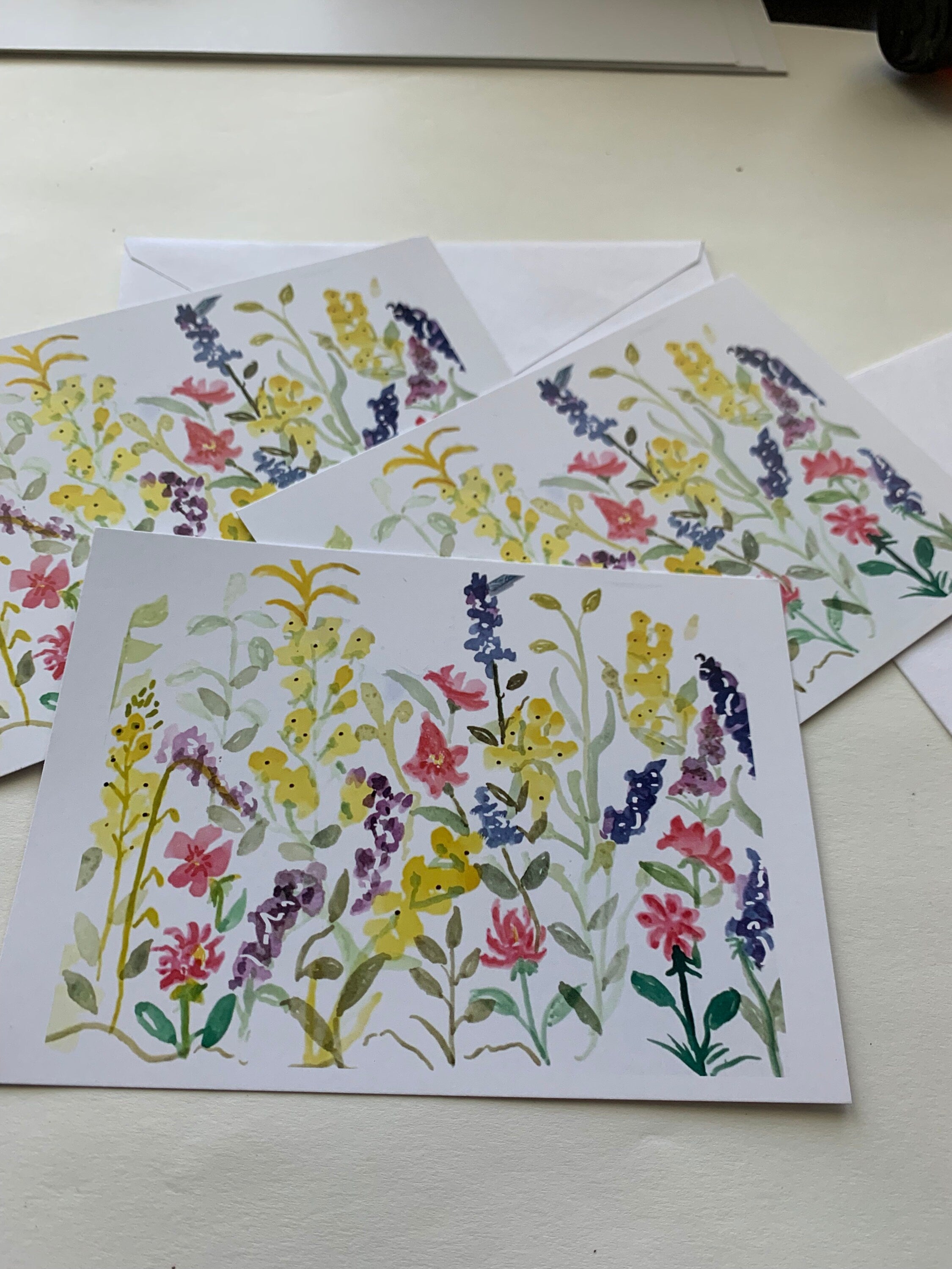 Wildflower Watercolor Greeting Cards, Blank Inside, All Occasions (Set of 4)