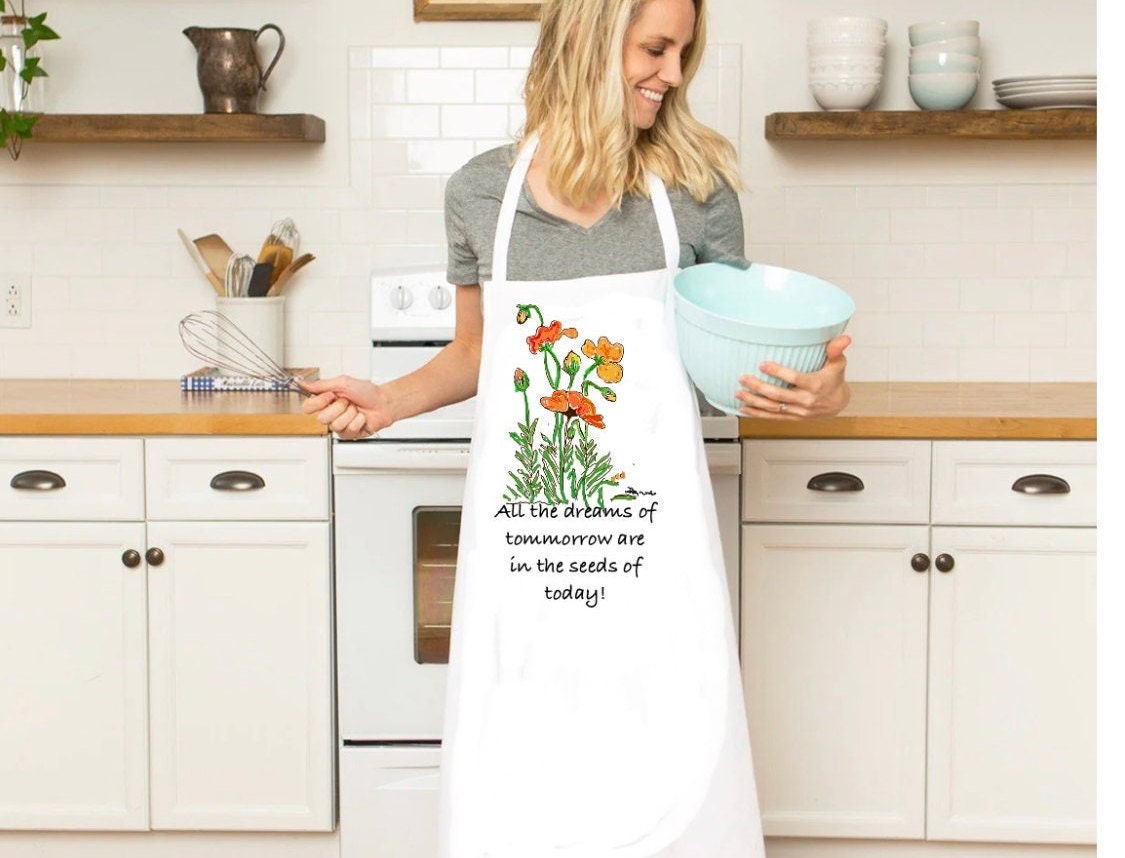 Poppy Floral Cotton Apron: Botanical Kitchen Chef Wear (100% Cotton)