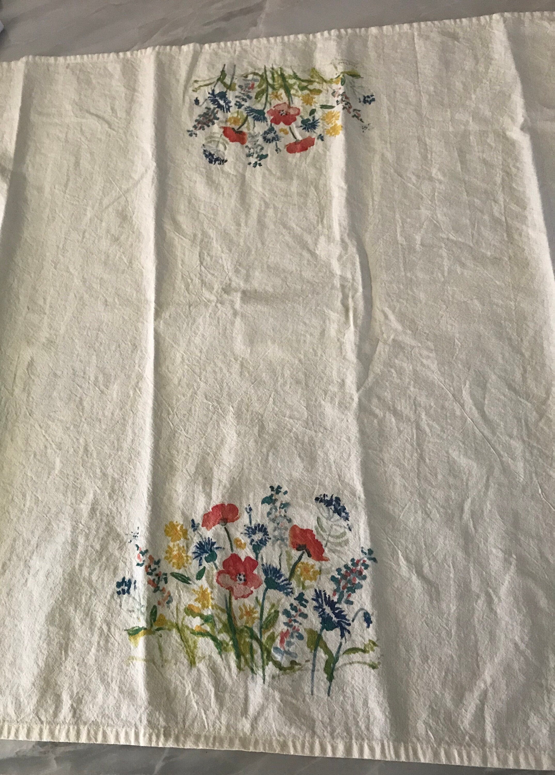 Wildflower Meadow Tea Towel, Hand Painted Floral Flour Sack Cotton