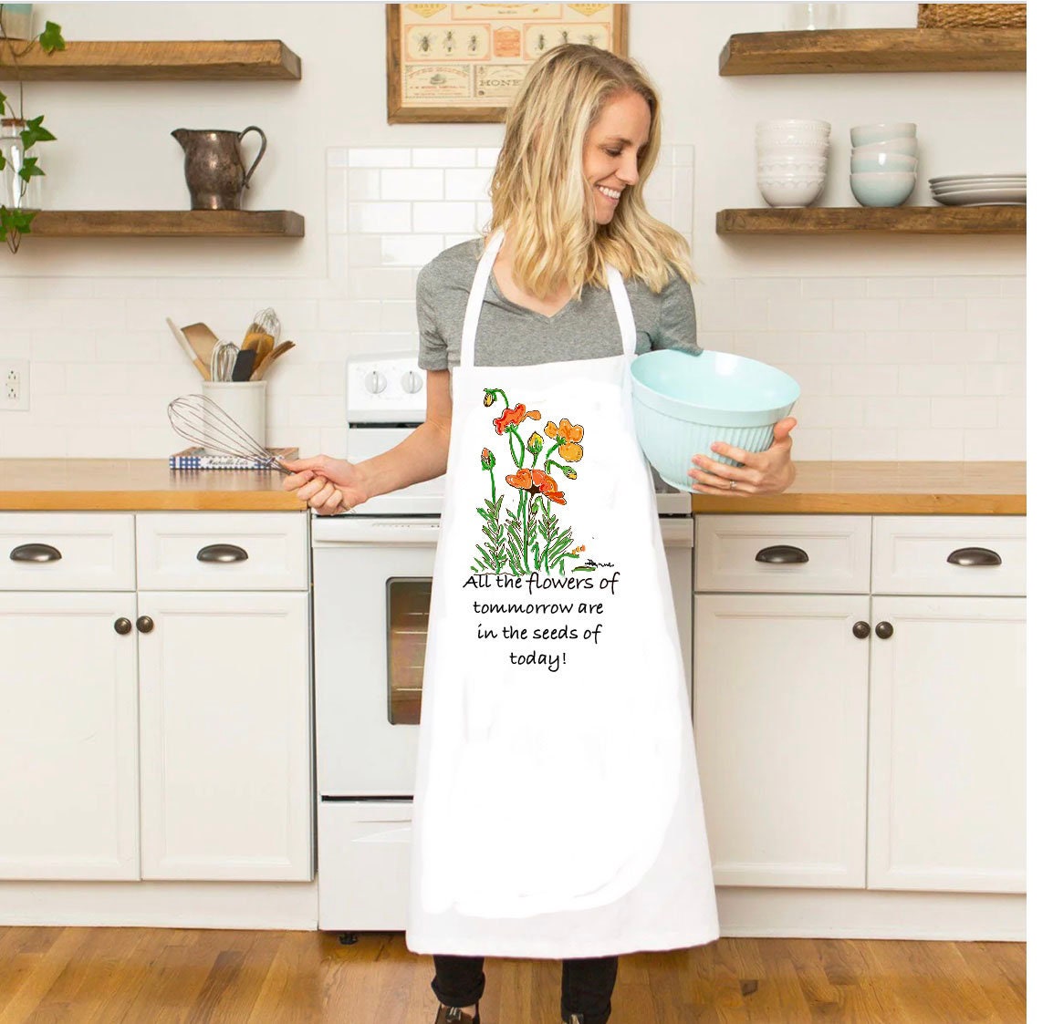 Poppy Floral Cotton Apron: Botanical Kitchen Chef Wear (100% Cotton)