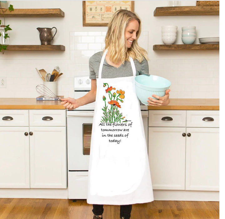 Poppy Floral Cotton Apron: Botanical Kitchen Chef Wear (100% Cotton)