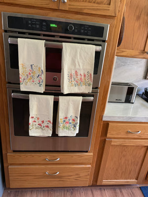Wildflower Meadow Tea Towel, Hand Painted Floral Flour Sack Cotton