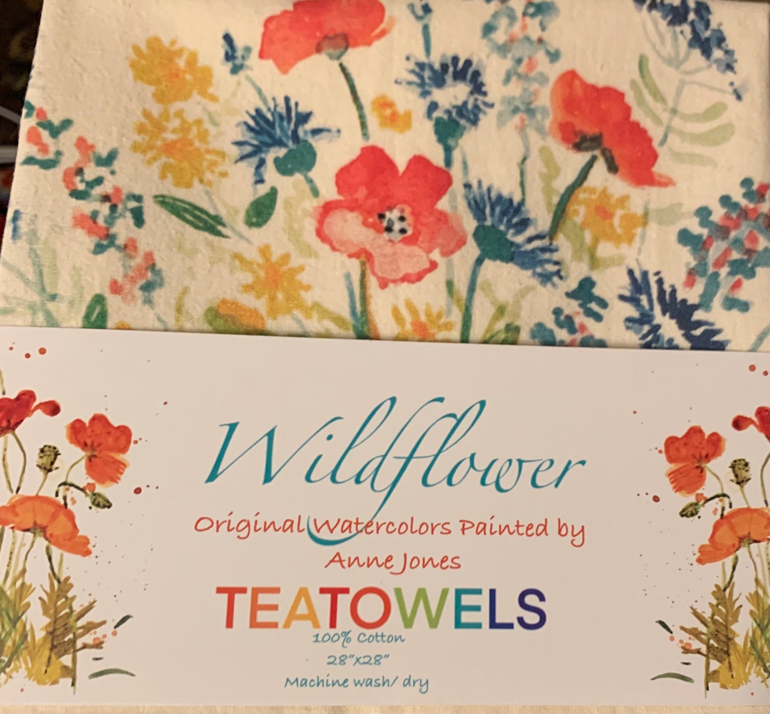 Wildflower Meadow Tea Towel, Hand Painted Floral Flour Sack Cotton