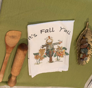 Tea Towel. Hand-Painted Scarecrow : Fall Kitchen Decor