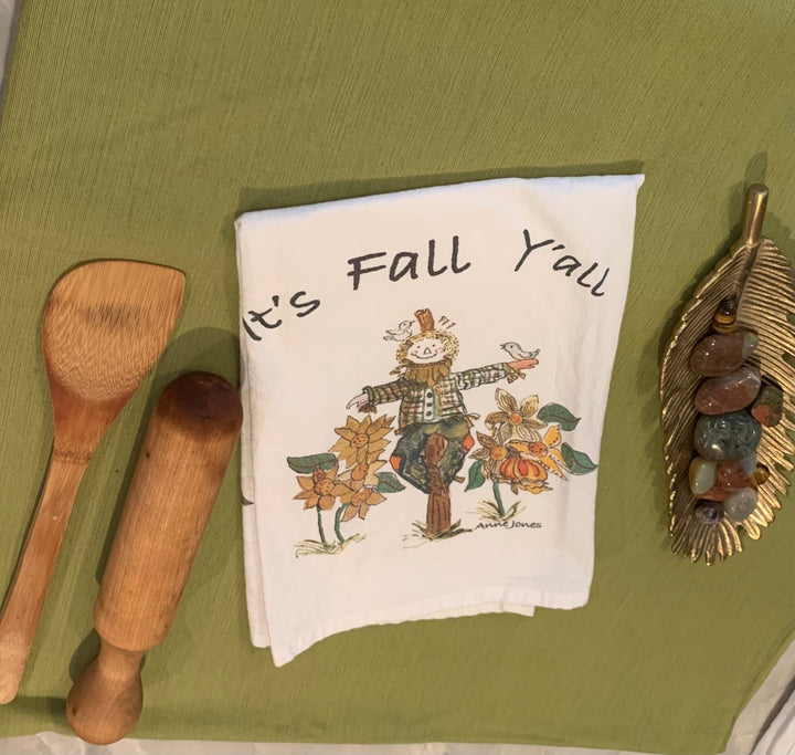 Tea Towel. Hand-Painted Scarecrow : Fall Kitchen Decor