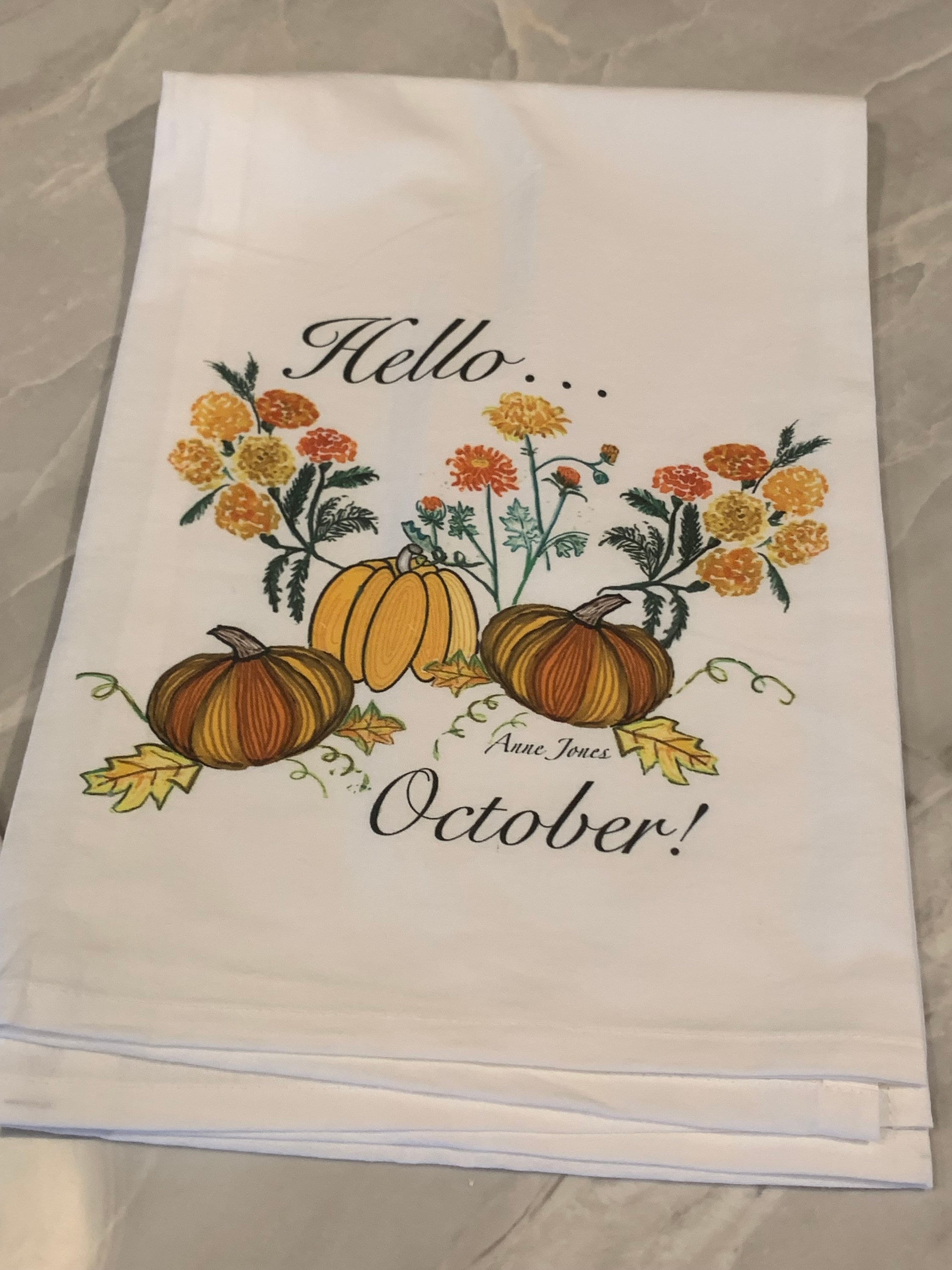 Tea Towel Pumpkin Kitchen Towel Fall Harvest Farmhouse Decor Hello October!