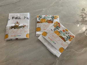 Hello October! Pumpkin tea towel, Fall decore, Pumpkin kitchen towel, Pumpkin barware towel.