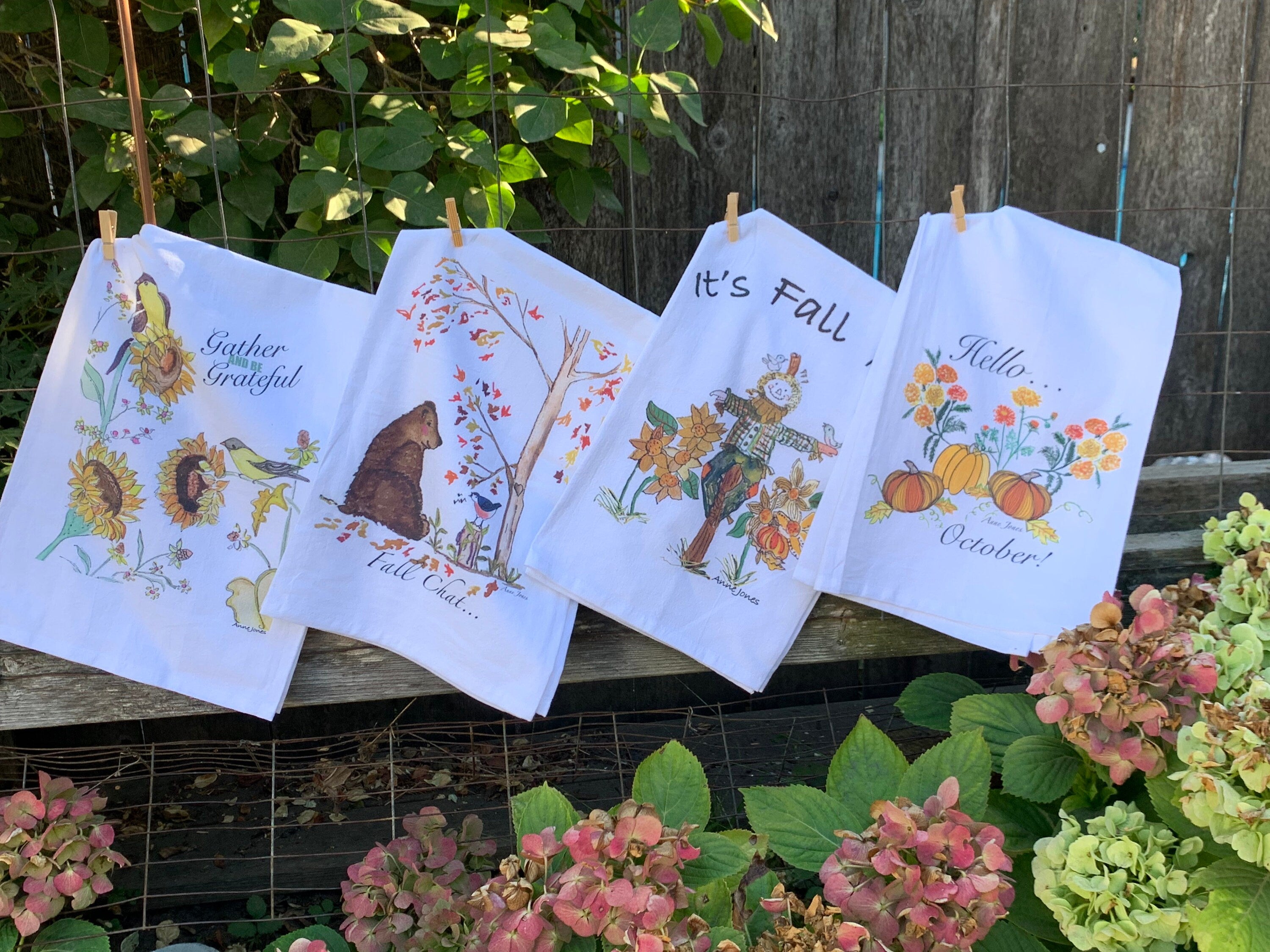 Tea Towel. Hand-Painted Scarecrow : Fall Kitchen Decor
