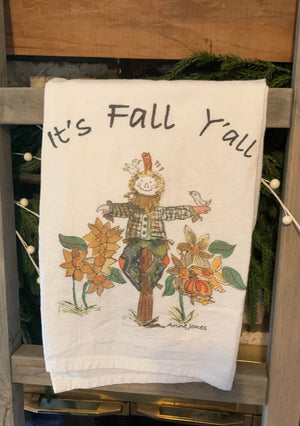 Tea Towel. Hand-Painted Scarecrow : Fall Kitchen Decor