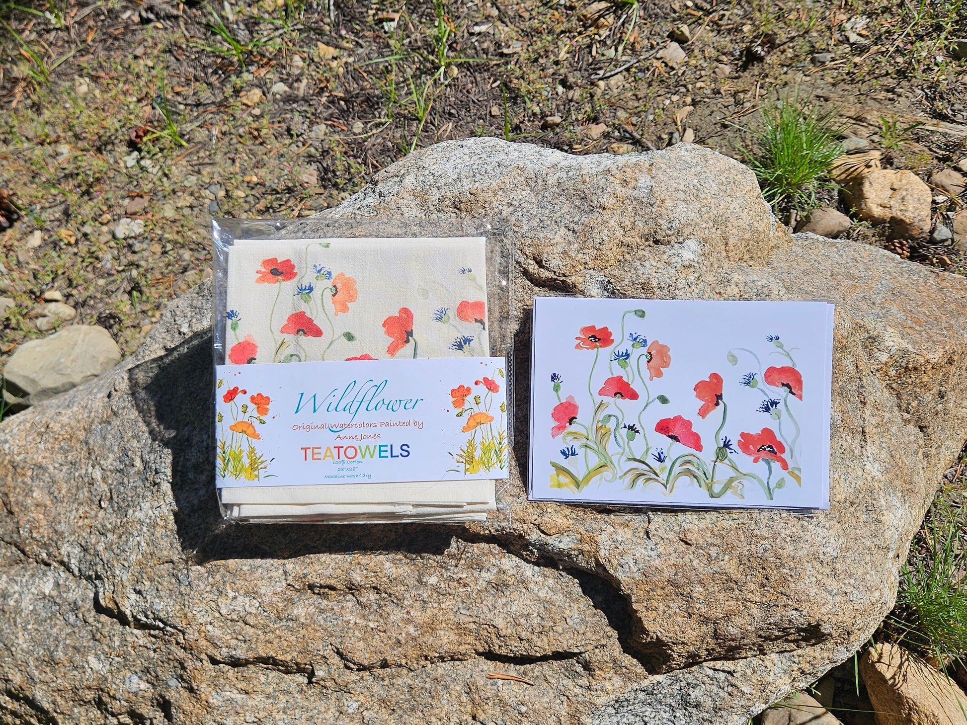 Wildflower Cotton Tea Towels- This design is called Poppies. Floral flour Sack Towel- painted floral
