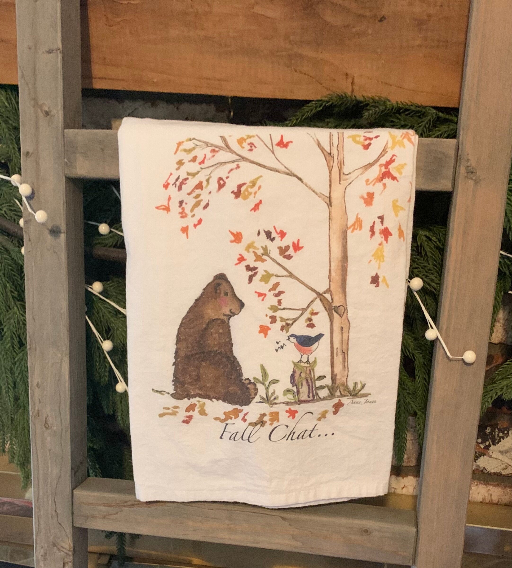 Tea Towel Yosemite Fall Bear Chatting with Robin Kitchen Decor