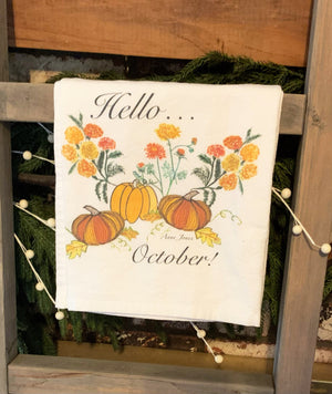 Tea Towel Pumpkin Kitchen Towel Fall Harvest Farmhouse Decor Hello October!