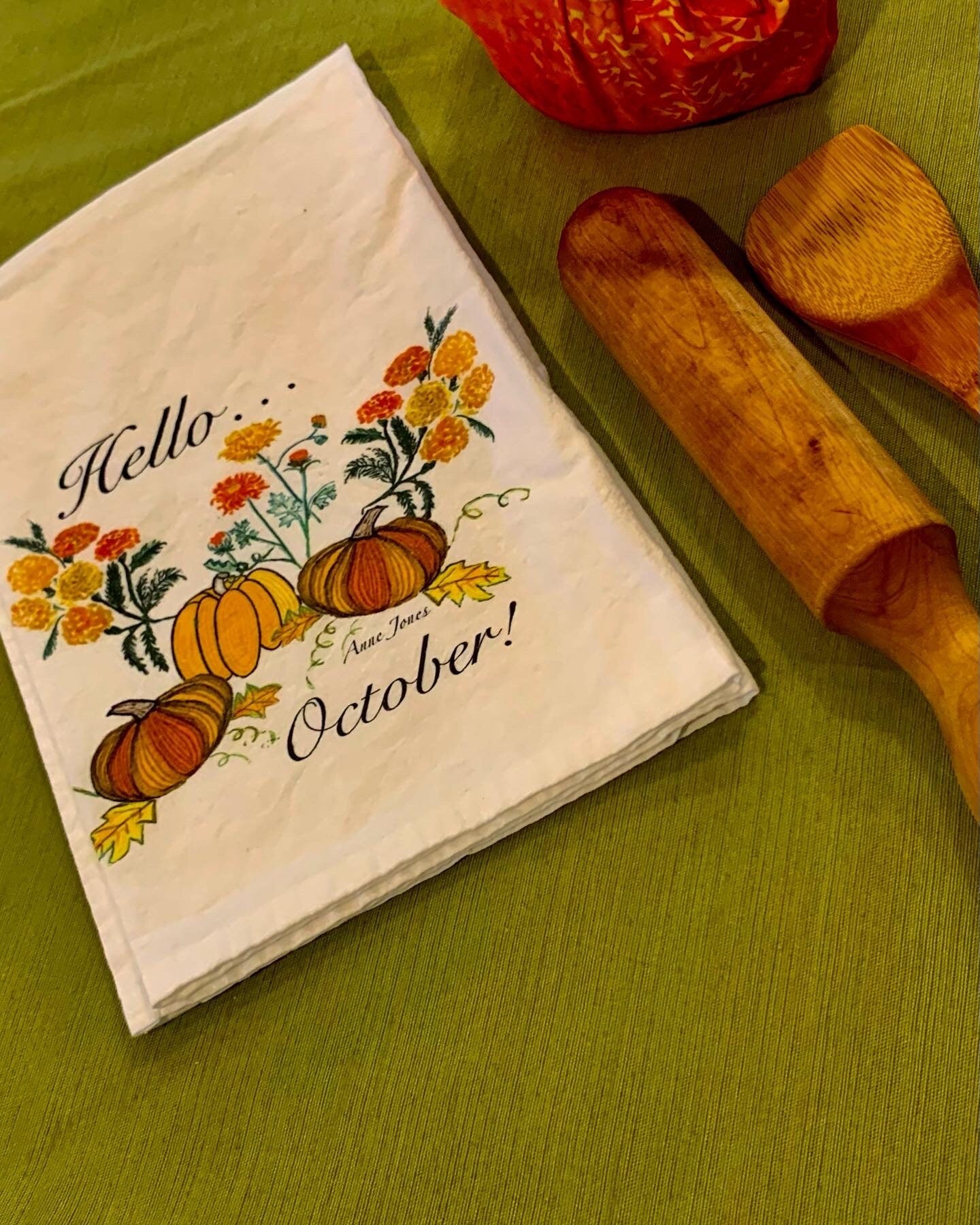 Tea Towel Pumpkin Kitchen Towel Fall Harvest Farmhouse Decor Hello October!