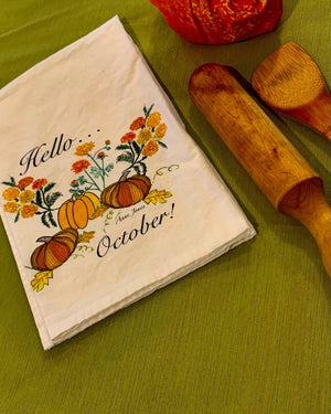 Tea Towel Pumpkin Kitchen Towel Fall Harvest Farmhouse Decor Hello October!