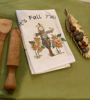 Tea Towel. Hand-Painted Scarecrow : Fall Kitchen Decor