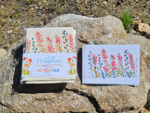 Wildflower Cotton Tea Towels- This design is Indian Paint Brush Towel- floral kitchen towel- botanical flour sack towel -
