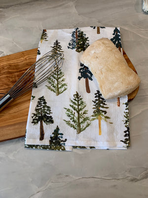 Forest Tea Towel: Evergreen Trees, Pine Wilderness Design (Flour Sack Cotton)