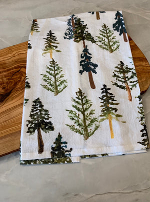 Forest Tea Towel: Evergreen Trees, Pine Wilderness Design (Flour Sack Cotton)