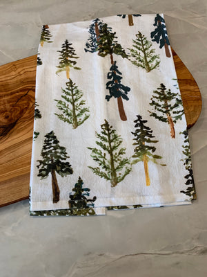 Forest Tea Towel: Evergreen Trees, Pine Wilderness Design (Flour Sack Cotton)