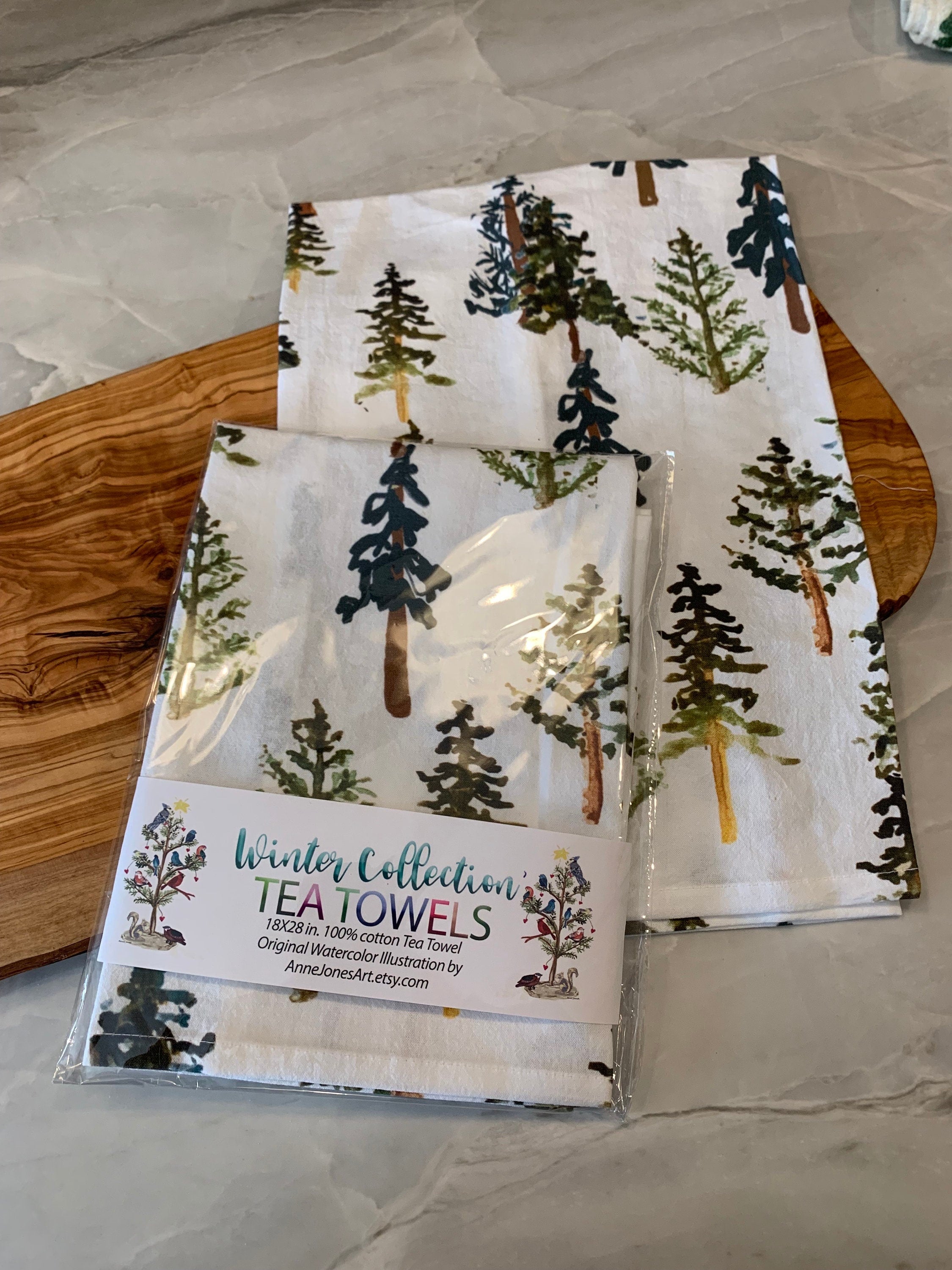 Forest Tea Towel: Evergreen Trees, Pine Wilderness Design (Flour Sack Cotton)