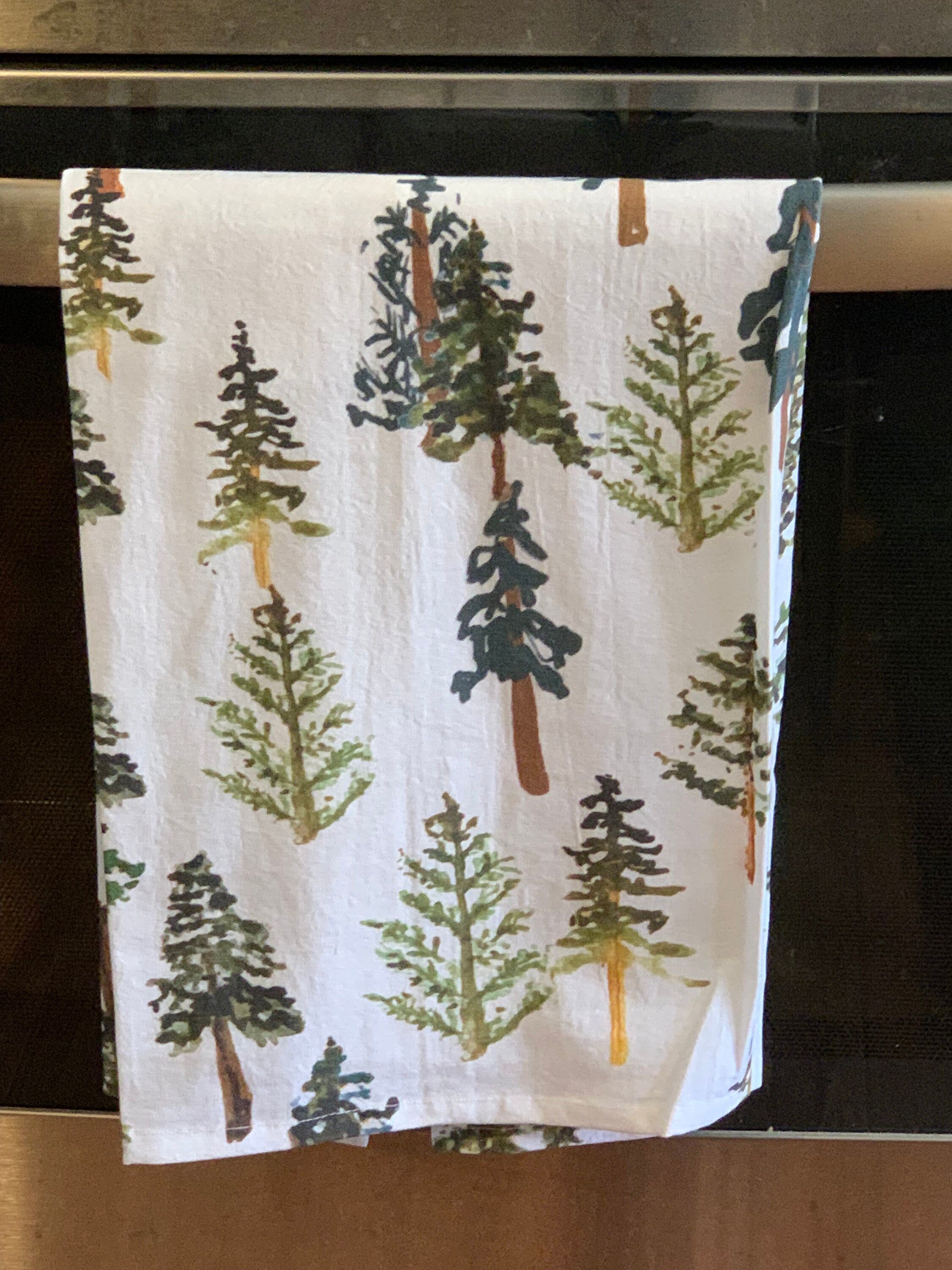 Forest Tea Towel: Evergreen Trees, Pine Wilderness Design (Flour Sack Cotton)