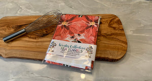 Tea Towel. Poinsettia Holiday Floral, Kitchen Decor, 100% Cotton (18”x28”)