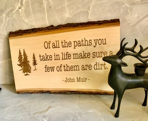 John Muir Quote Sign: Rustic Live Edge Reclaimed Wood Decor (11x14")