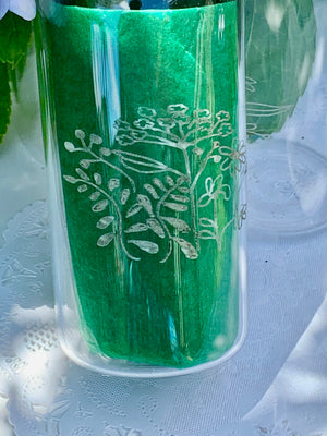 Set of 6 Etched Glass Cans with Bamboo Lids – Floral Variety Designs