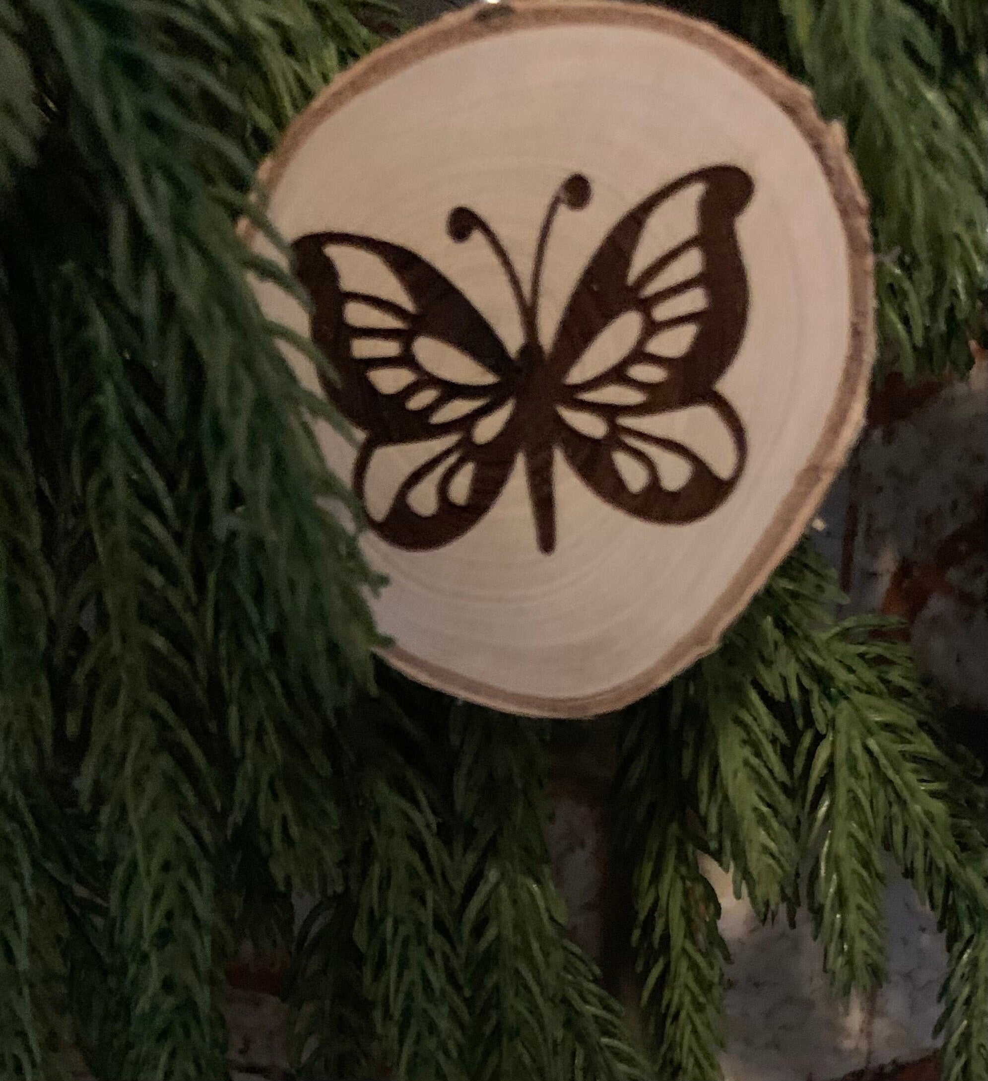 Wood Burned Butterfly Ornaments, Natural Wood Slices, Coloring Activity For Kids