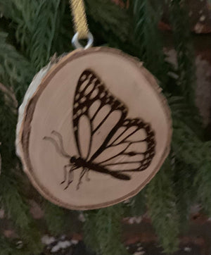 Wood Burned Butterfly Ornaments, Natural Wood Slices, Coloring Activity For Kids