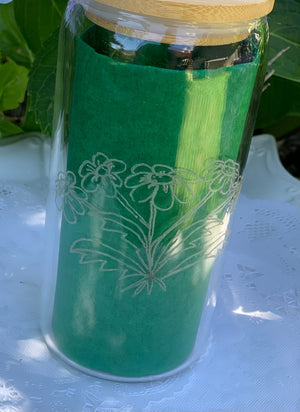 Set of 6 Etched Glass Cans with Bamboo Lids – Floral Variety Designs