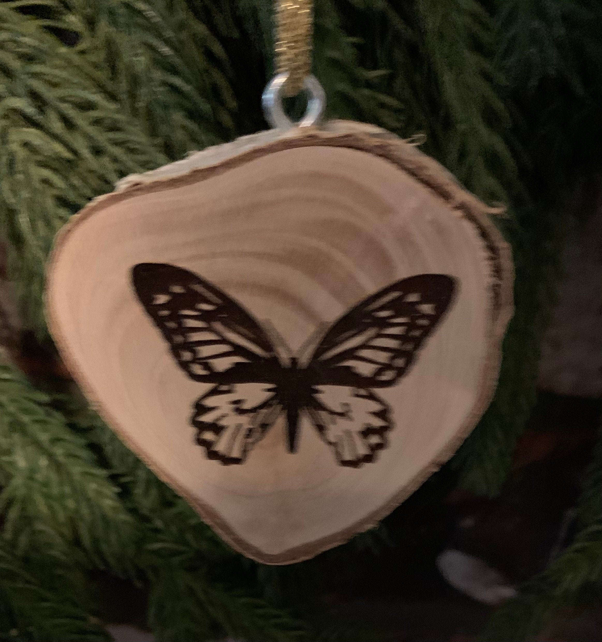 Wood Burned Butterfly Ornaments, Natural Wood Slices, Coloring Activity For Kids