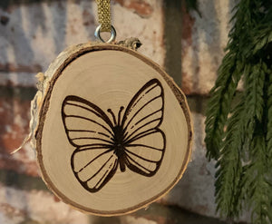 Wood Burned Butterfly Ornaments, Natural Wood Slices, Coloring Activity For Kids