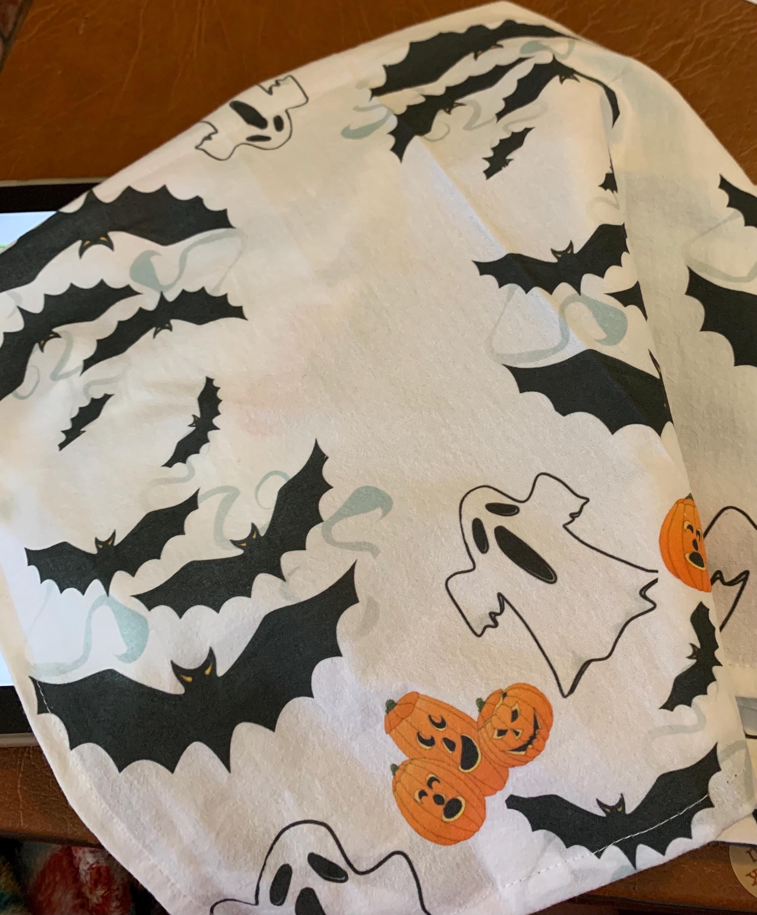Tea Towel Halloween Hand-Painted Pumpkins, Ghosts & Bats